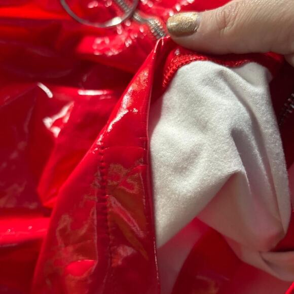 Red Patent Vinyl Mini Skirt - O-Ring Zipper, Retro Futuristic, Festival Outfit - Picture 3 of 5